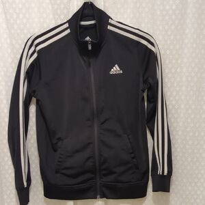 Adidas Track Jacket Iconic Black With White Stripes On Sleeves Youth M 10/12